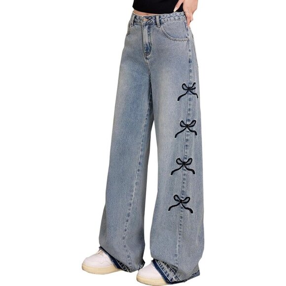 Denim - Women's Vintage Denim Jeans High Waist Baggy Straight Casual Y2K